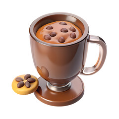 a glass of cocoa with chocolate chip cookies and crumbs