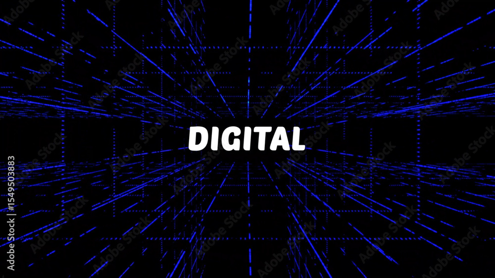 Poster abstract digital grid with word digital in center blue lines on black background this image