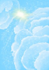 The water surface reflecting the clouds in the sky.