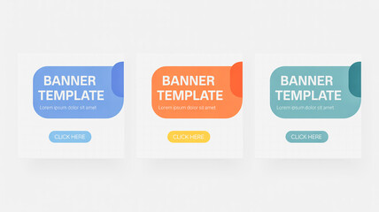 Three modern web banner templates with a checkered gray background