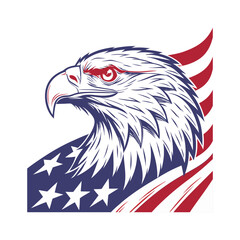 American bald eagle for 4th of July Independence Day, patriotic USA flag vector logo.
