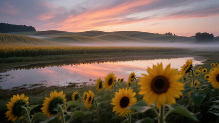 Sunflowers in the early morning