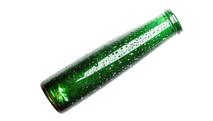 Emerald green glass bottle, wet with condensation