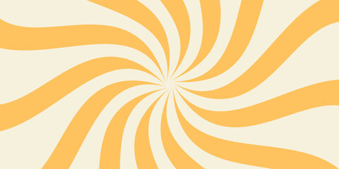 Swirling radial ice cream background. Orange groovy vortex spiral twirl. Twirl sunburst psychedelic pattern. Orange lollipop texture. Swirl candy background. Vector illustration.