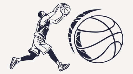 Basketball Player Jumping and Shooting the Ball Illustration.