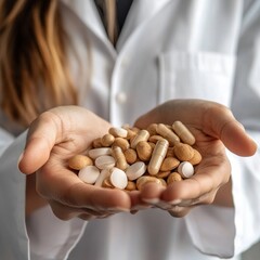 Hands Holding Assorted Capsules and Pills for Health and Wellness