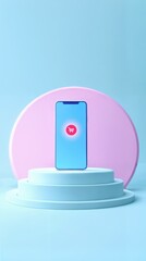 Smartphone on Pastel Podium with Floating Buy Button