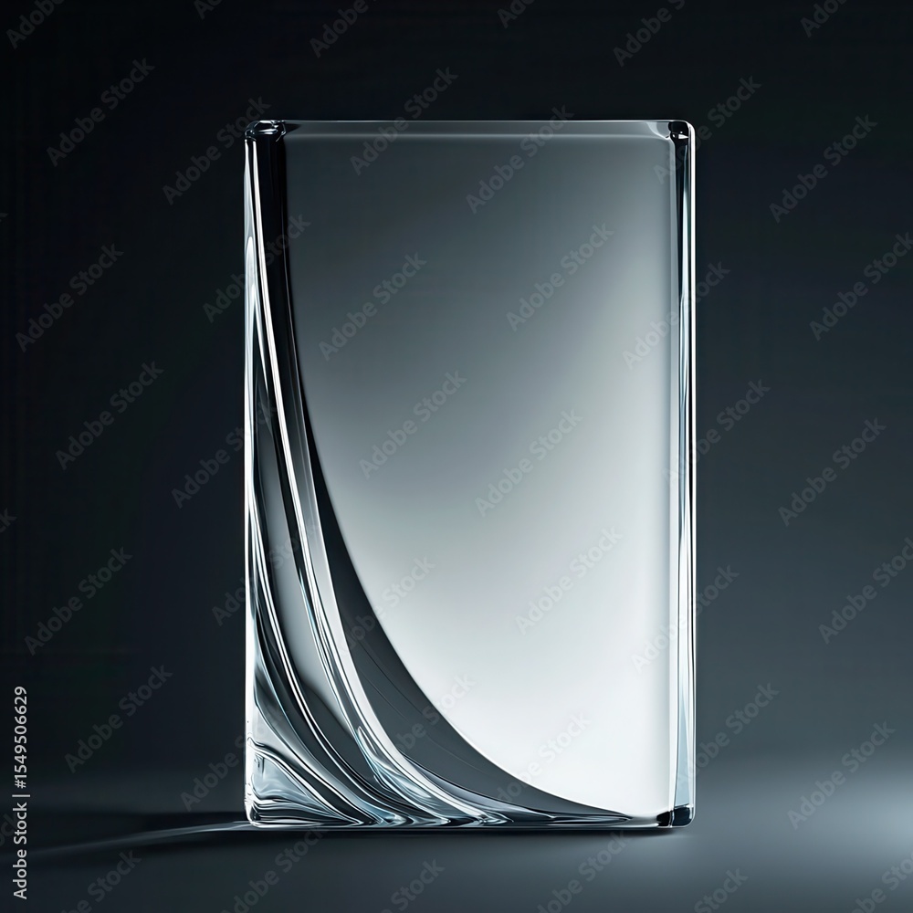 Poster a simple and elegant glass trophy, a rectangular block of clear crystal with straight edges. the top