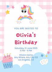 Unicorn cupcake birthday invitation template