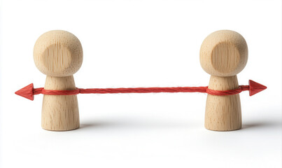 Wooden figurines connected by a red string