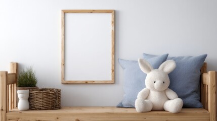 Scandinavian Style Children's Bedroom Mock-Up, featuring a framed poster in a minimalist interior, showcasing a clean and simple design with ample free space for creativity.