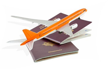 Concept voyages, avion sur passeports 
