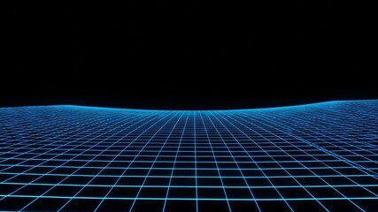 Abstract digital landscape with blue grid pattern on black background  