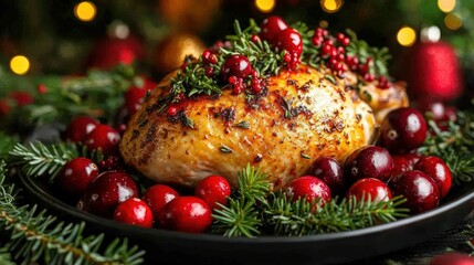 Roasted chicken breast, Christmas garnish