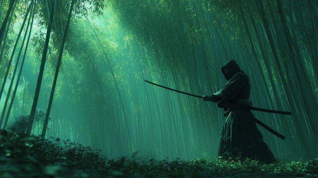 朝霧に潜む忍者の抜刀