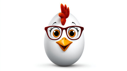 Fototapeta premium Chicken egg with a cheerful face 3d character, transparent background