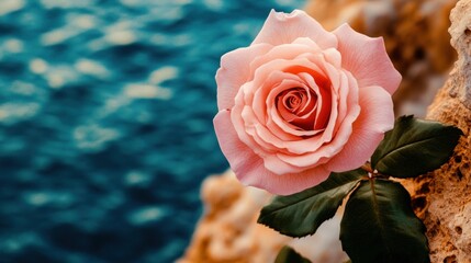 Pink rose by the sea