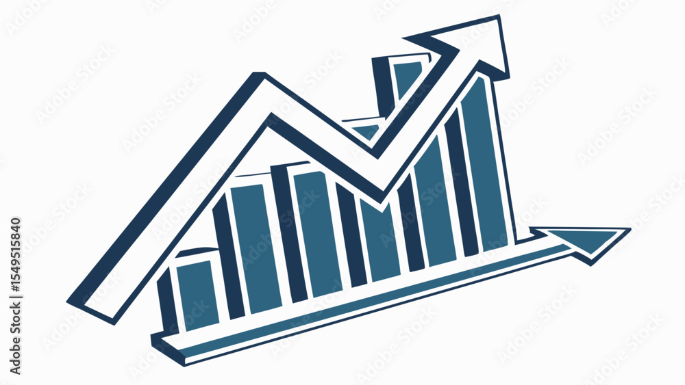 Poster rising bar graph with arrow showing growth and success.