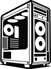 Silhouette of a Modern Desktop Computer Tower - Vector Illustration.