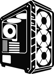 Silhouette of a Computer Tower with Cooling Fans - Vector Design.