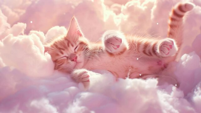 Cute baby cat sleeping on the clouds