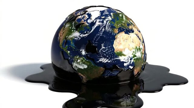 Globe submerged in thick oil creating a stark contrast against a white backdrop