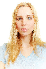 Abstract polygonal portrait of a blonde woman looking forward