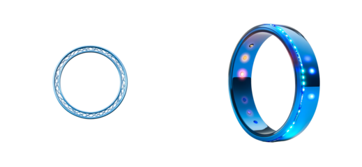 Two futuristic luminous rings, technology device , cut out transparent