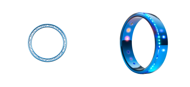 Two futuristic luminous rings, technology device , cut out transparent