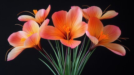 Fototapeta premium Close-up of vibrant orange-pink crocus blossoms