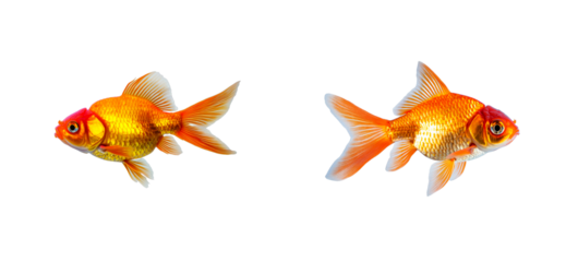 Pair of golden goldfish swimming, vibrant hues, scale texture, cut out transparent
