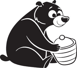 Cartoon bear happily holding a large jar. Could be used for honey, jam, or food product labels.
