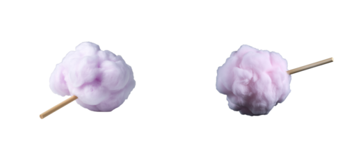 Two pink cotton candy on wooden stick, cut out transparent