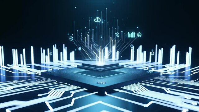 Futuristic AI Microchip Animation &ndash; Ideal for Tech Openers, AI Demos, Neural Network Visuals, Machine Learning Explainers, and Digital Innovation Promos