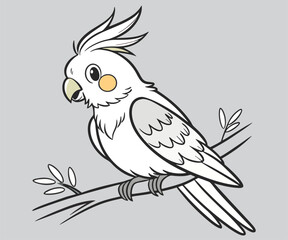 Detailed cockatoo parrot vector illustration, black and white design