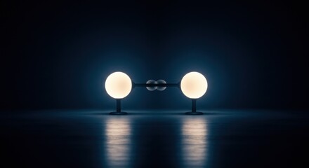 Two illuminated spheres reflecting on a dark surface, creating a serene atmosphere