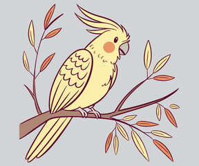 Cockatoo parrot vector illustration sitting on a  branch for print design