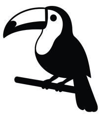 Toucan bird silhouette vector art illustrator design, black and white icon illustration, transparent background png