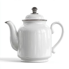 Fototapeta premium White tea kettle with a silver lid sits on a white background. mochup-3D-isolate-background