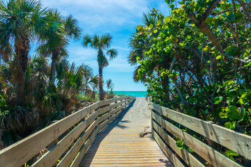 Wooden pathway to Venice Beach near Sarasota, Florida