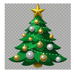 Premium Isolated Christmas Tree with Silver and Gold Decor