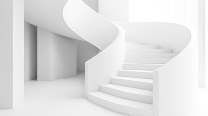 Obraz premium White, curved spiral staircase in minimalist interior