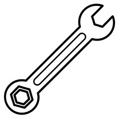 Hand Tool Wrench Line Drawing Vector