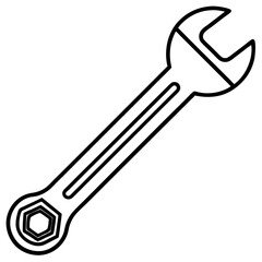 Hand Tool Wrench Line Drawing Vector