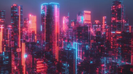 Fototapeta premium Neon-lit futuristic city skyline at night (1)