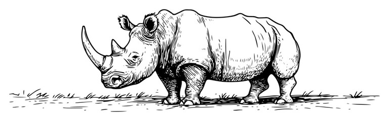 rhinoceros realistic sketch hand drawn vector