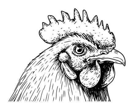 hand drawn rooster head profile vector illustration