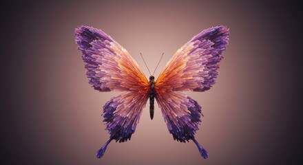 Vibrant butterfly with colorful wings perched against a soft gradient background