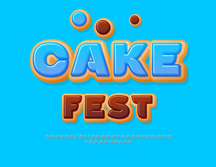 Vector Delicious invitation Cake Fest. Blue Glazed Font. Donut style set of Sweet Alphabet Letters and Numbers.