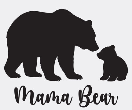 Mama bear and baby bear silhouette vector illustration for t-shirt and print design